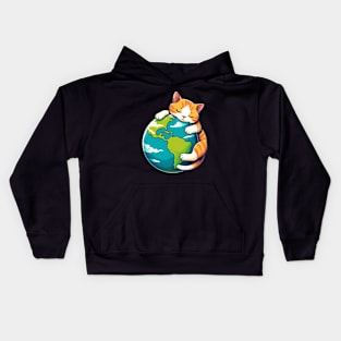 Embracing The Planet Sleeping Kitten Earth Day Globe Cat Kids Hoodie